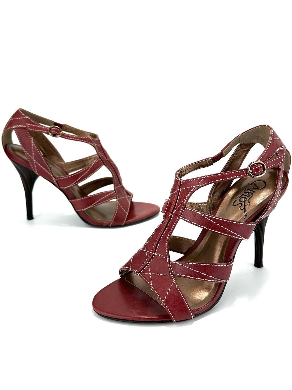 Carlos By Carlos Santana Prodigy Stiletto Sandal Size 7.5M Red Leather Strappy